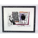 Original Monoprint by Kate Watkins. Titled 'Morning Visitors 4' signed KAW and dated 2012 to