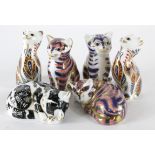 Cats. A group of six Royal Crown Derby Paperweights with silver stoppers.