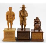 Suffolk interest. Three hand carved wooden figures, depicting interesting characters in history,