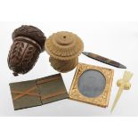 Mixed items to include an Ambrotype, leather Stamp Wallet, George III tortoishell Toothpick, a