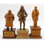 Ipswich interest. Three hand carved wooden figures, depicting interesting characters in history,
