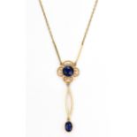 9ct yellow gold necklace consisting of a round sapphire measuring approx. 6.5mm diameter set in a