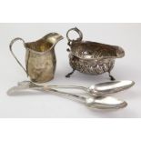 Silver cream jug & Sauce boat (one hallmarked Chester)