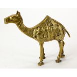 Brass camel with Middle Eastern decoration to sides, height 15cm, length 20cm approx.