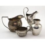 Four Victorian silver milk jugs, hallmarked Birmingham 1893 & 1899 (x 3), tallest 13cm approx.,