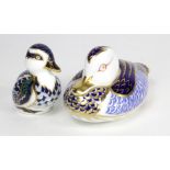 Ducks. Two Royal Crown Derby Paperweights with silver stoppers.