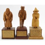 Centenarian interest. Three hand carved wooden figures, depicting interesting characters in history,