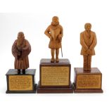 Suffolk interest. Three hand carved wooden figures, depicting interesting characters in history,