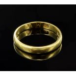 Early 18th Century high carat gold wedding band, engraved on the inside "MW Anv 23 1724" size S,