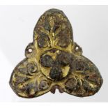 Late mediaeval Trefoil Brooch of floral design with three hole fixings, exhibiting gilding