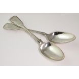Pair of George IV silver fiddle pattern table spoons, matching armorial to handles, hallmarked '