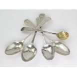 Hester Bateman. A collection of four George III teaspoons & a sugar spoon, by Hester Bateman,