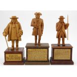 Criminal interest. Three hand carved wooden figures, depicting interesting characters in history,