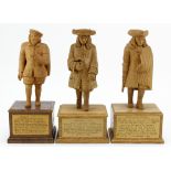 Norfolk interest. Three hand carved wooden figures, depicting interesting characters in history,