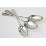 Three George III silver Hester Bateman Hanoverian / old English pattern table spoons, one with