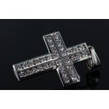 18ct white gold diamond set cross comprising a double row of round brilliant cut diamonds channel