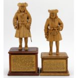 Naval interest. Two hand carved wooden figures, depicting interesting characters in history, each