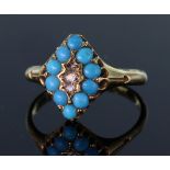 18ct yellow gold late 19th century ring comprising a marquise shaped plaque set with a central panel