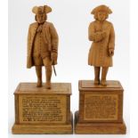 Essex interest. Two hand carved wooden figures, depicting interesting characters in history, each