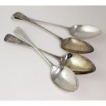 Two pairs of George III silver old English pattern table spoons, hallmarks comprise 'GC, London