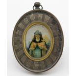 Russian Icon. A hand painted Russian Icon on mother of pearl, circa 19th Century (?), contained in a