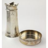 Silver vase, hallmarked 'MN&WB, London 1925', height 14cm approx., together with a silver bottle