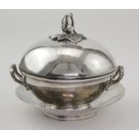 Pair of unmarked silver serving dishes with stands, all marked with a makers mark (?) E.M.R. on