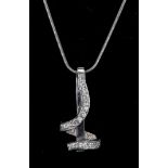 9ct white gold bar and swirl pendant set with cz, on a 62cm 9ct white gold snake chain, weight 8.2g