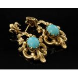 Pair of 9ct gold / turquoise earrings. Weight approx 9.9g