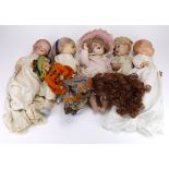 Dolls. A collection of six various dolls, circa early to mid 20th Century (sold as seen)