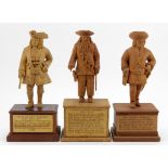 Pirate interest. Three hand carved wooden figures, depicting interesting characters in history, each