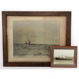 Press Photograph of men standing on submarine Titled HM Submarine C9. Along with a smaller framed