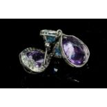 As new Amethyst and Blue Topaz Earrings in Sterling Silver with Rose Cut Diamonds - 0.70ct