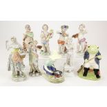 Nine various porcelain figures, makers include Dresden, Royal Doulton, Capodimonte, etc., some