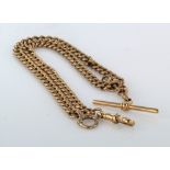 9ct "T" Bar pocket watch chain. Length approx 40cm, weight 39.6g