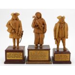 Pirate interest. Three hand carved wooden figures, depicting interesting characters in history, each