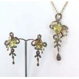14ct yellow gold lime topaz and diamond suite of jewellery comprising matching necklace and