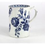 Lowestoft interest. A blue & white Lowestoft porcelain mug, circa 18th Century, with butterfly &