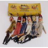 Puppets. A group of six wooden puppets with carved heads, circa early 20th Century (?), length