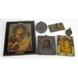Russian / Greek Icons. A collection of seven various Icons, including a triptychs, circa early