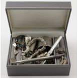 Jewellery box containing a quantity of mixed silver / white metal jewellery, to include chains,