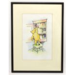 Winnie The Pooh. Watercolour illustration of Pooh reaching for a honey jar. Unsigned. Framed and