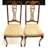 Two (Edwardian?) Re-upholstered Fiddleback dining chairs. Possibly beech. Condition fair.