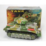 Battery Operated Tinplate Tank, by T.N (Nomura), battery comparment good, contained in original