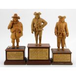 Pirate interest. Three hand carved wooden figures, depicting interesting characters in history, each