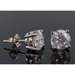 18ct white gold diamond single stone stud earrings, each earring set with single round brilliant cut