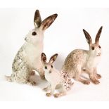 Set of Three Winstanley Hares. Size 6, size 5 and size 2. Hand made and painted with cathedral