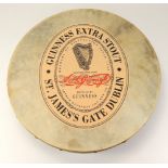 Guinness advertising Bodhran drum, by Walton, with sticks, diameter 46cm approx. (boxed)