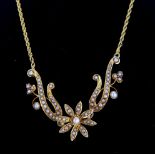 15ct gold & seed pearl necklace , total weight 8.1g , approx 39cm in length