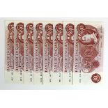 Hollom 10 Shillings (8) issued 1963, a group of REPLACEMENT notes all with M53 prefix, including a